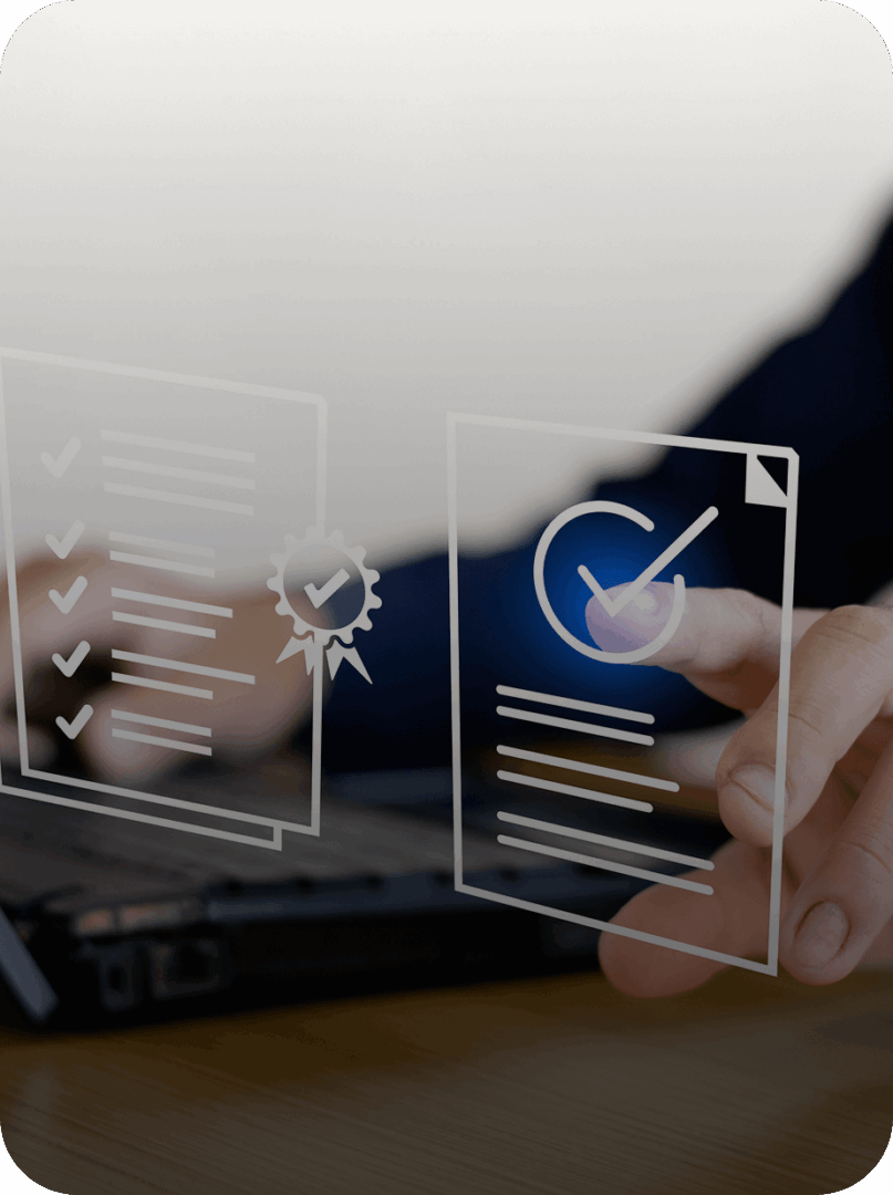 Touchscreen interaction with digital checkmark icons.